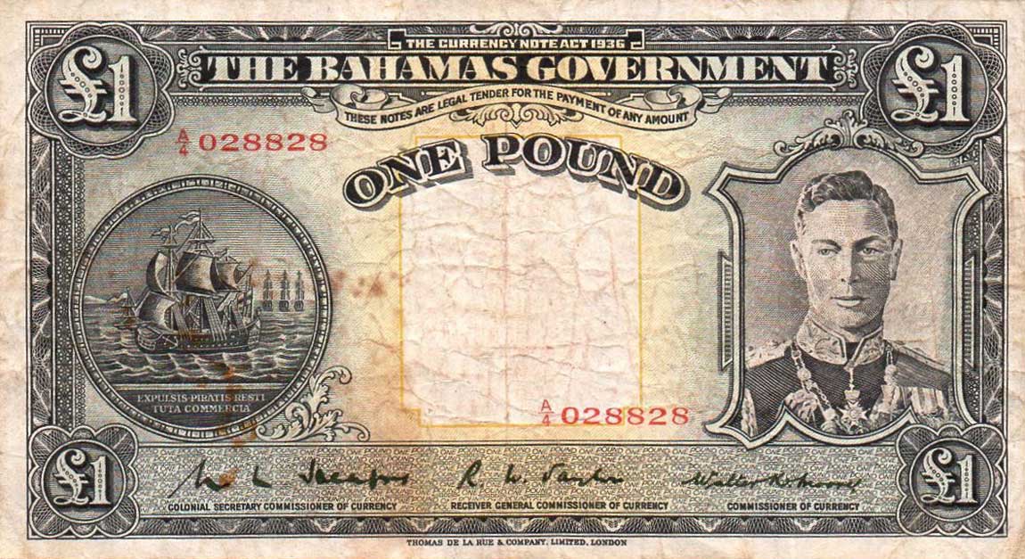 Front of Bahamas p11b: 1 Pound from 1936