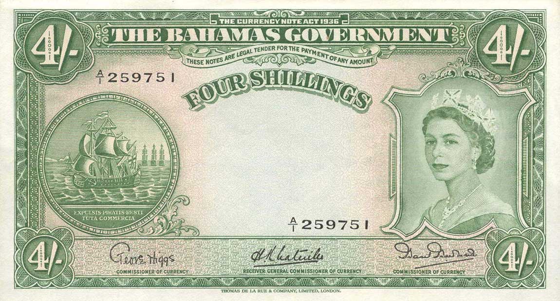 Front of Bahamas p13a: 4 Shillings from 1953