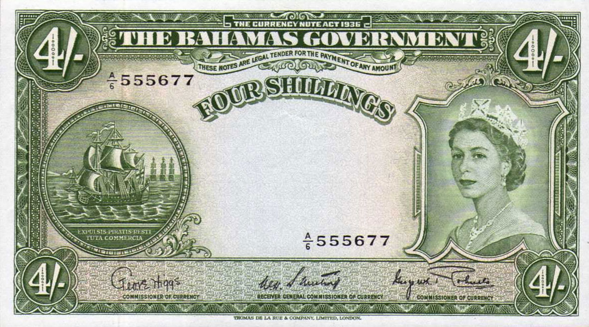 Front of Bahamas p13d: 4 Shillings from 1953