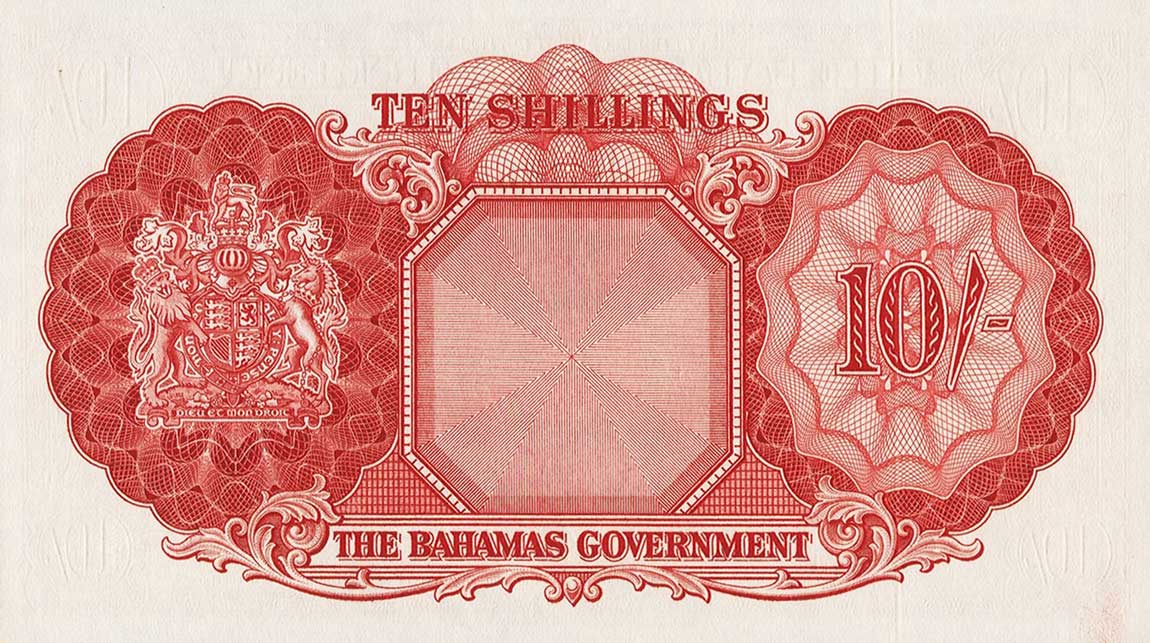 Back of Bahamas p14d: 10 Shillings from 1953