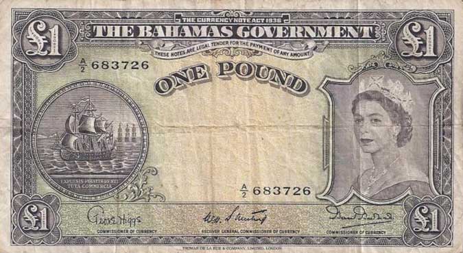 Front of Bahamas p15b: 1 Pound from 1953