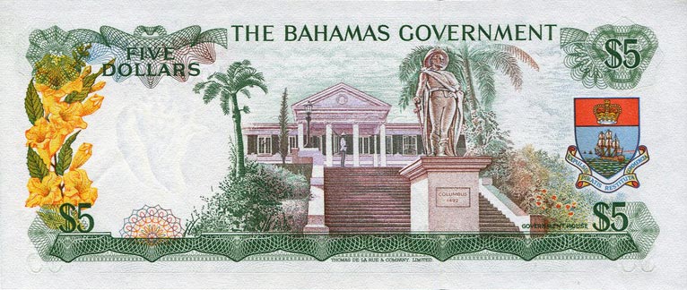 Back of Bahamas p20a: 5 Dollars from 1965