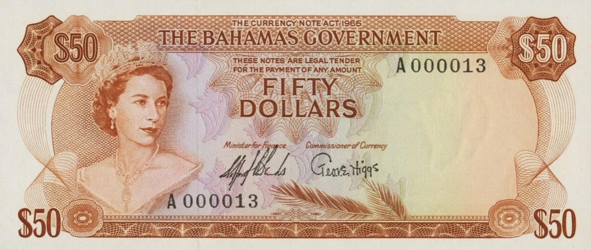 Front of Bahamas p24a: 50 Dollars from 1965