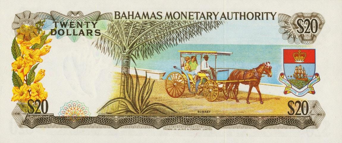 Back of Bahamas p31a: 20 Dollars from 1968