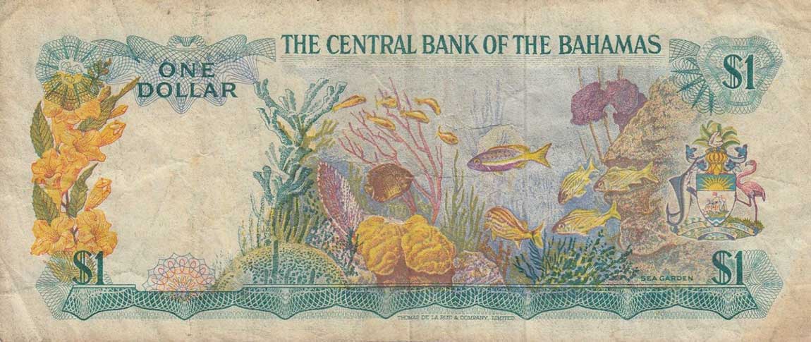 Back of Bahamas p35r: 1 Dollar from 1974