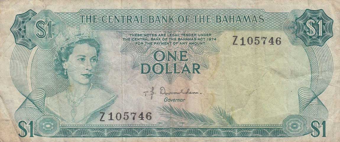 Front of Bahamas p35r: 1 Dollar from 1974