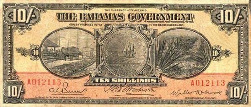 Front of Bahamas p3b: 10 Shillings from 1919