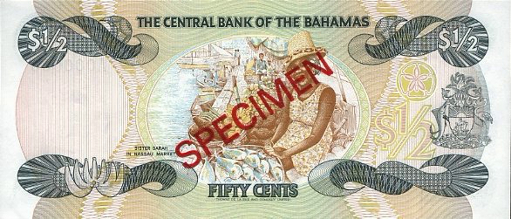 Back of Bahamas p42s: 0.5 Dollar from 1974