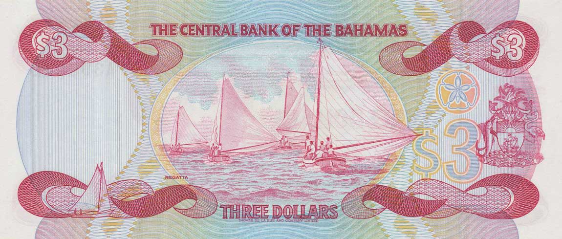 Back of Bahamas p44a: 3 Dollars from 1974