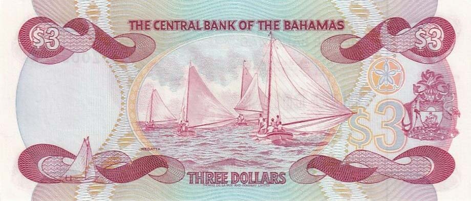 Back of Bahamas p44r: 3 Dollars from 1974