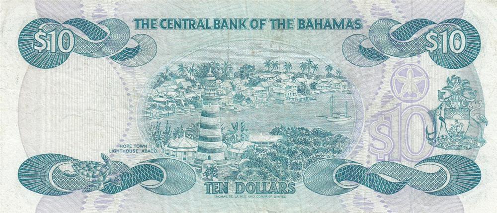 Back of Bahamas p46b: 10 Dollars from 1974
