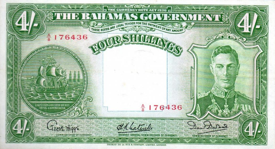 Front of Bahamas p9e: 4 Shillings from 1936