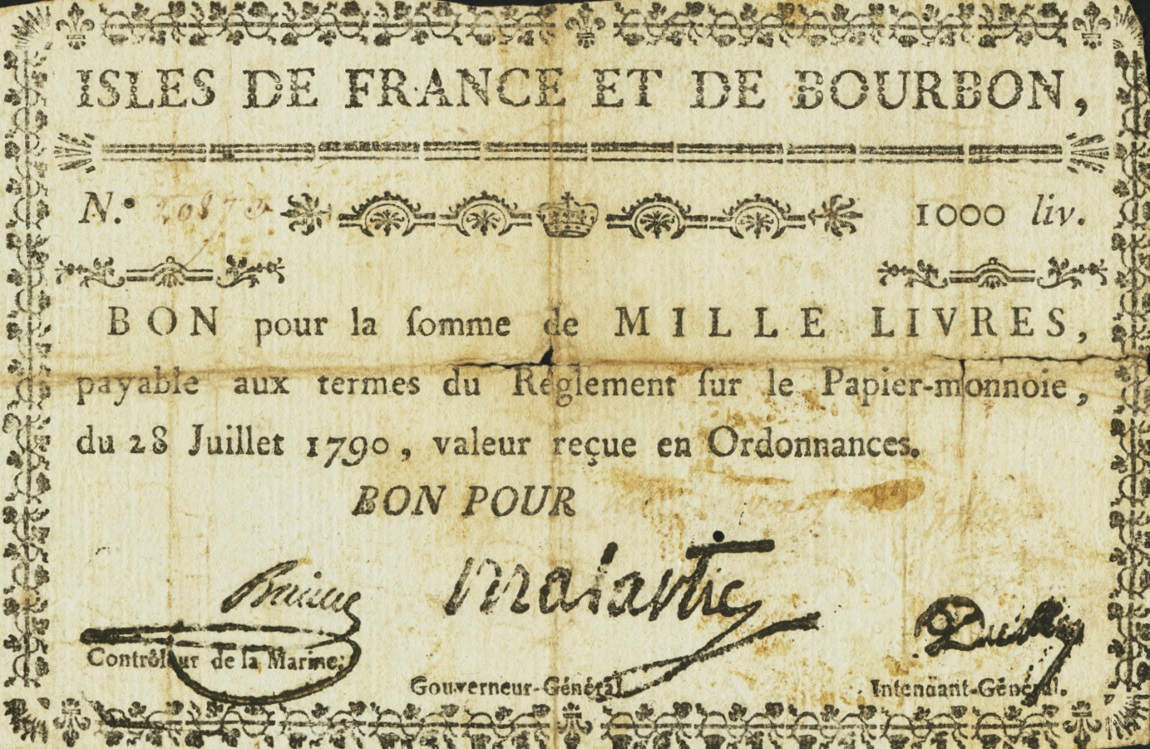 Front of Isles of France and of Bourbon p23: 1000 Livres from 1790