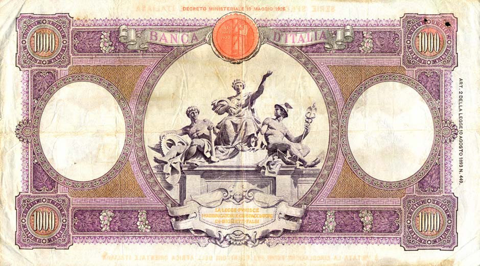 Back of Italian East Africa p4a: 1000 Lire from 1938