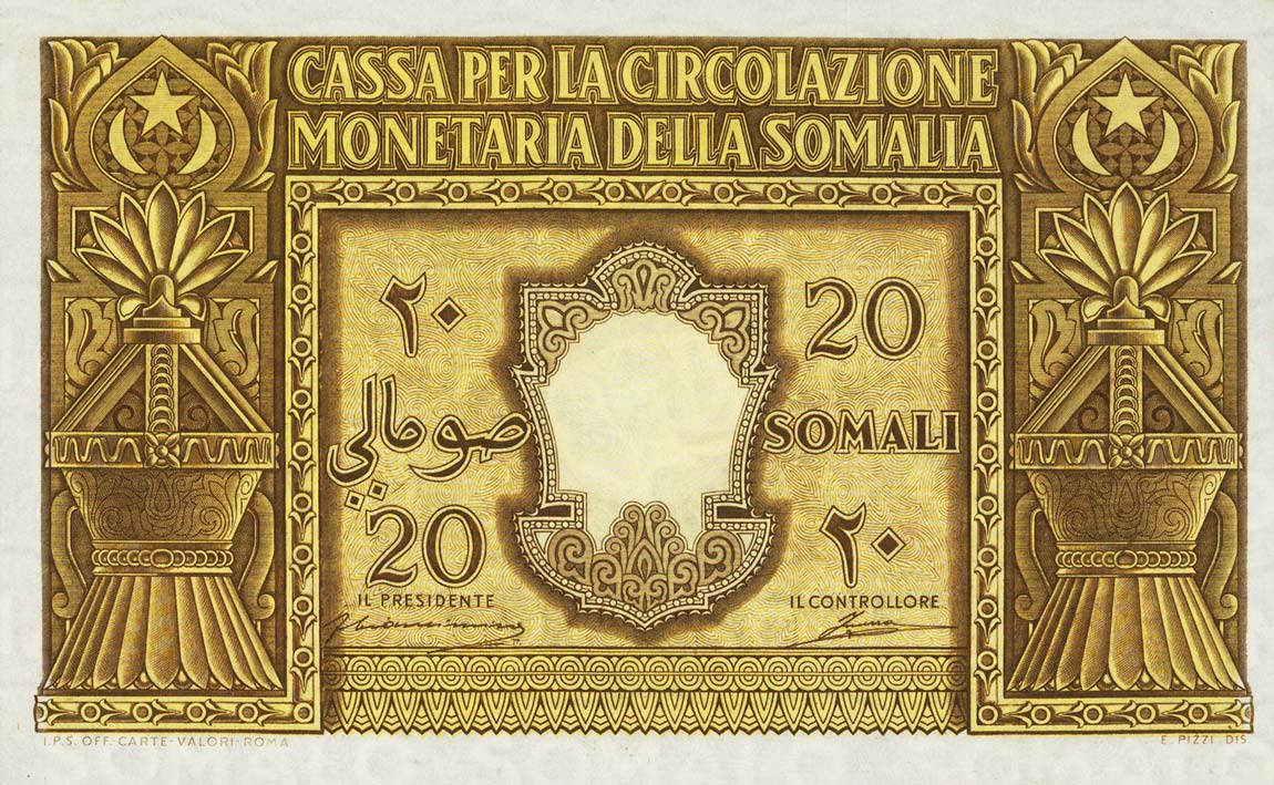Front of Italian Somaliland p14a: 20 Somali from 1950