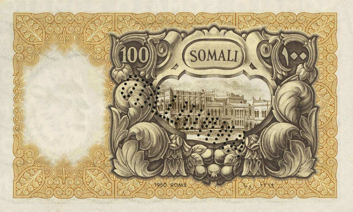 Back of Italian Somaliland p15s: 100 Somali from 1950
