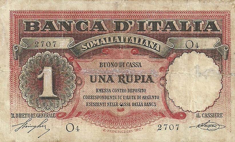 Front of Italian Somaliland p2a: 1 Rupia from 1920