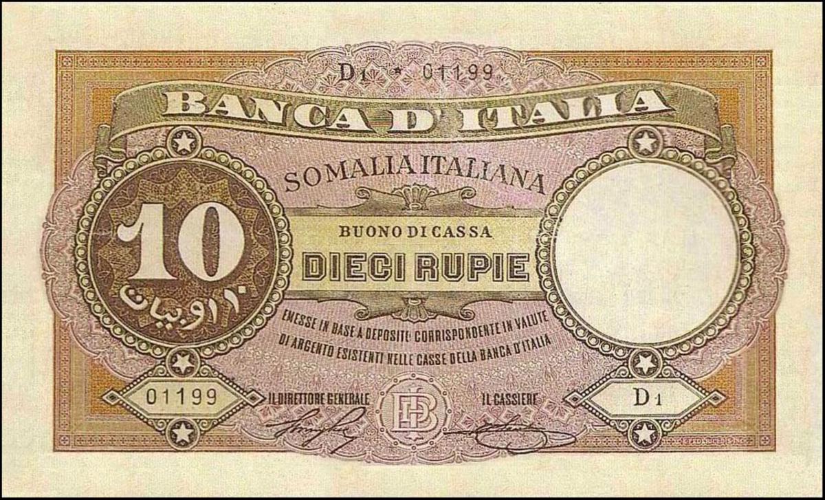 Front of Italian Somaliland p4: 10 Rupia from 1920