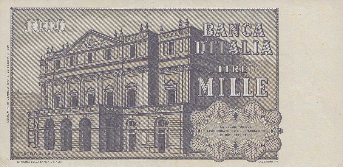 Back of Italy p101e: 1000 Lire from 1977