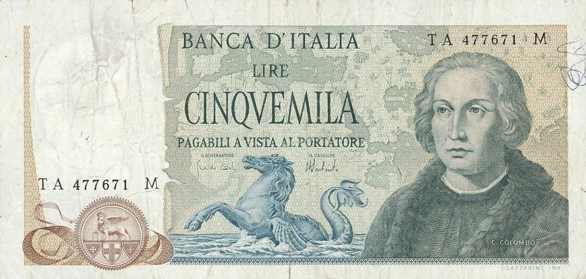 Front of Italy p102b: 5000 Lire from 1973