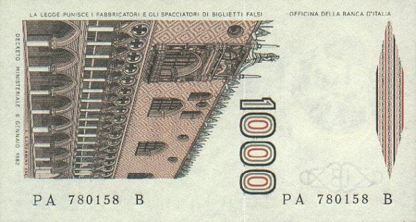 Back of Italy p109a: 1000 Lire from 1982