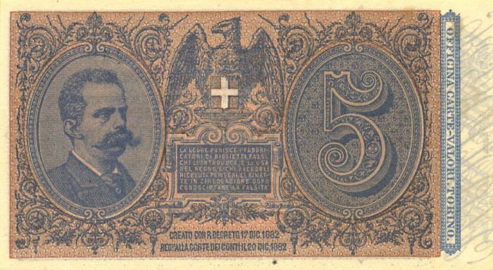 Back of Italy p18a: 5 Lire from 1882