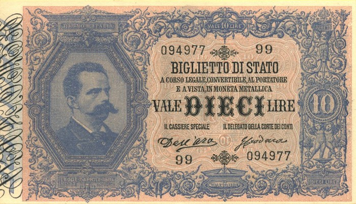 Front of Italy p19: 10 Lire from 1883