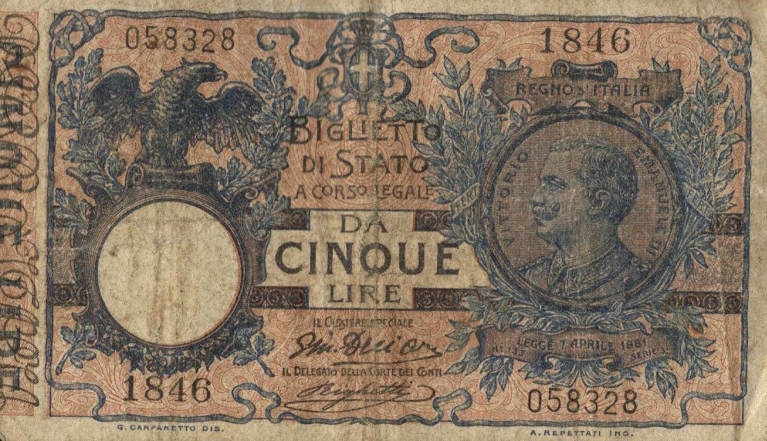 Front of Italy p23d: 5 Lire from 1915