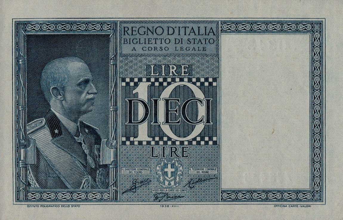 Front of Italy p25b: 10 Lire from 1938