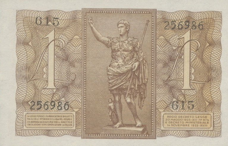 Back of Italy p26: 1 Lira from 1939
