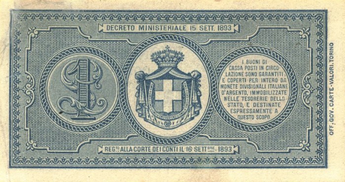 Back of Italy p33: 1 Lira from 1893