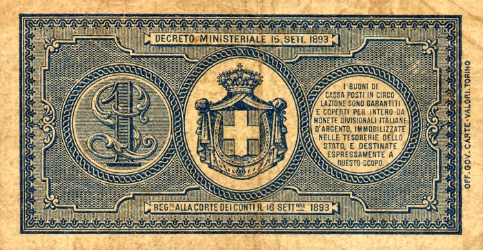Back of Italy p34: 1 Lira from 1894
