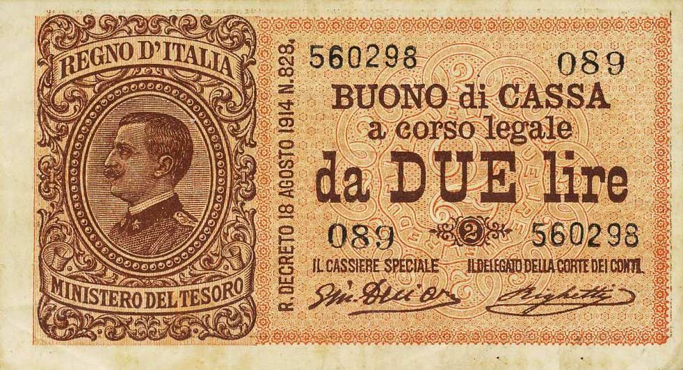 Front of Italy p37b: 2 Lire from 1914
