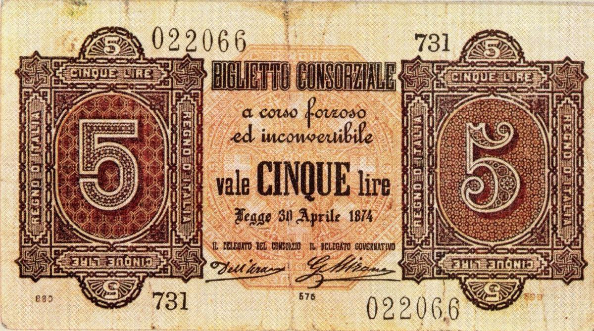 Front of Italy p4: 5 Lire from 1874