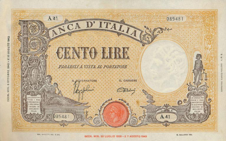 Front of Italy p67a: 100 Lire from 1943