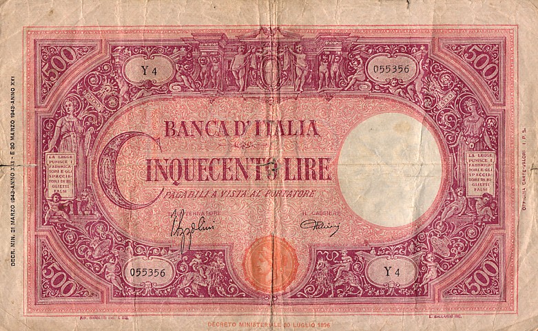 Front of Italy p69: 500 Lire from 1943