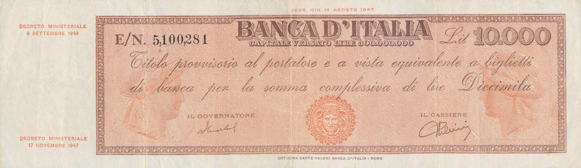 Front of Italy p87b: 10000 Lire from 1949