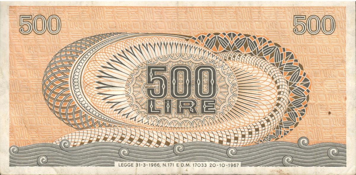 Back of Italy p93a: 500 Lire from 1966