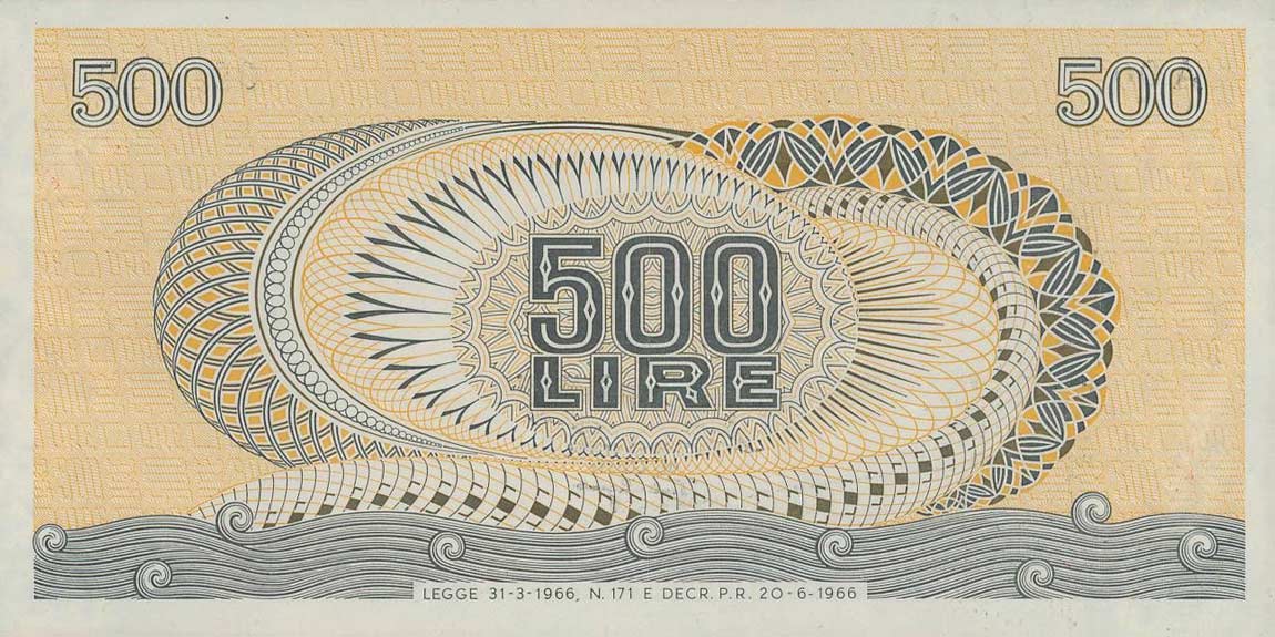 Back of Italy p93s: 500 Lire from 1966