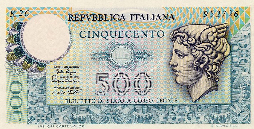 Front of Italy p94a: 500 Lire from 1974