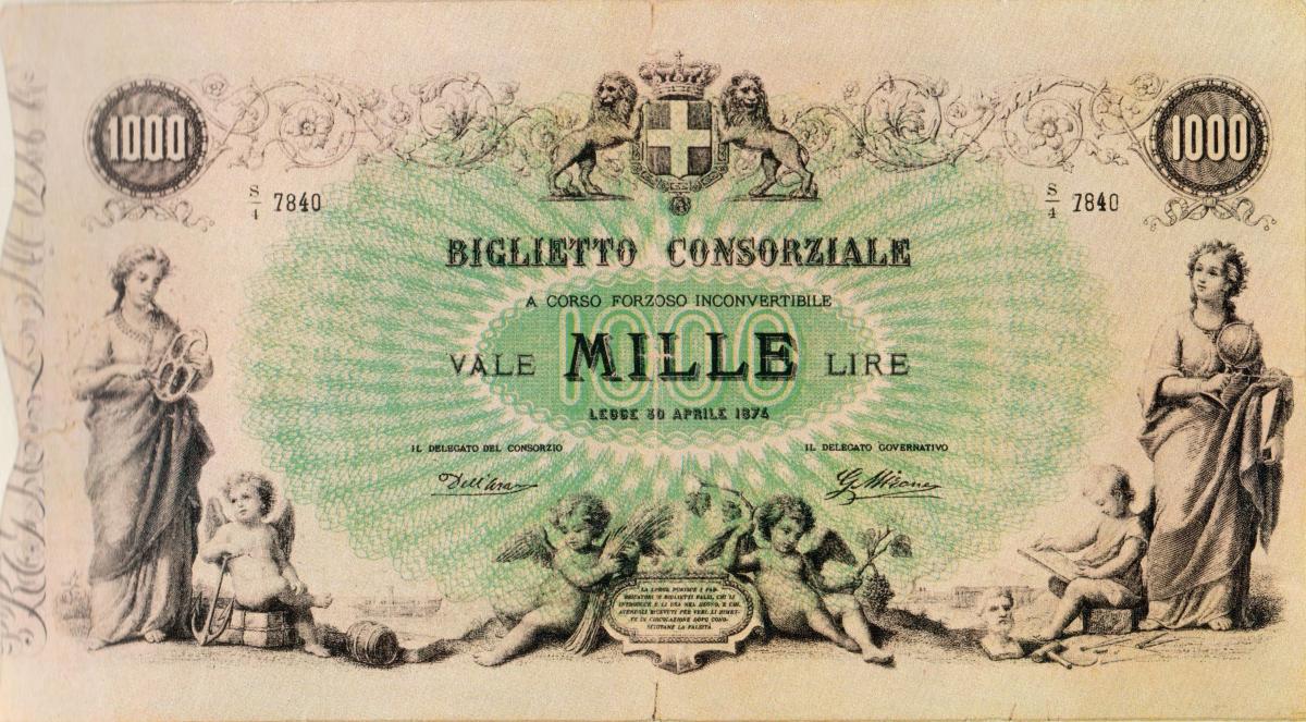 Front of Italy p9: 1000 Lire from 1874