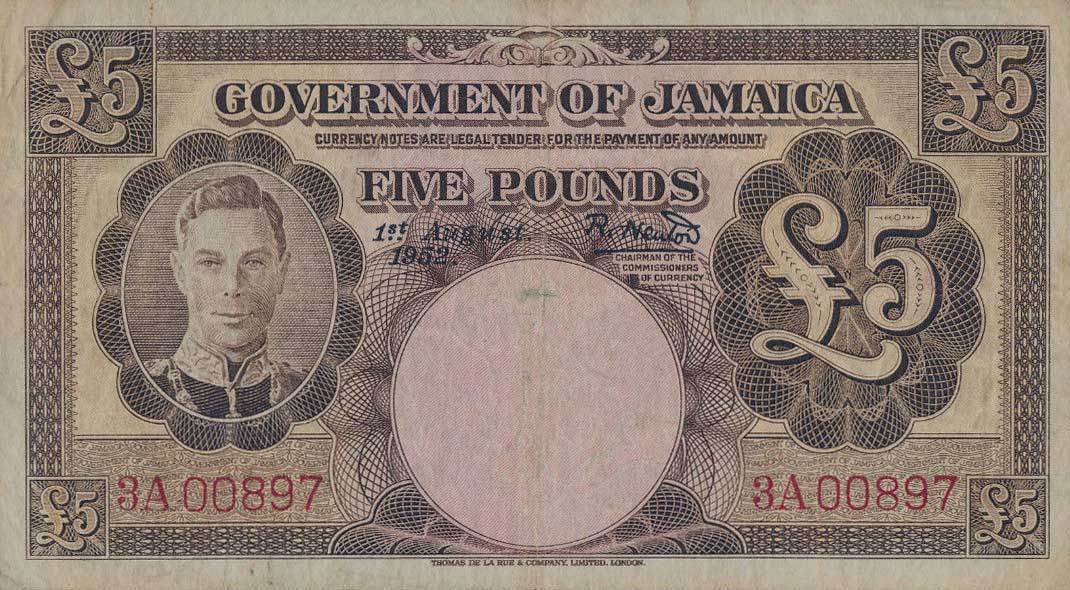 Front of Jamaica p43: 5 Pounds from 1952