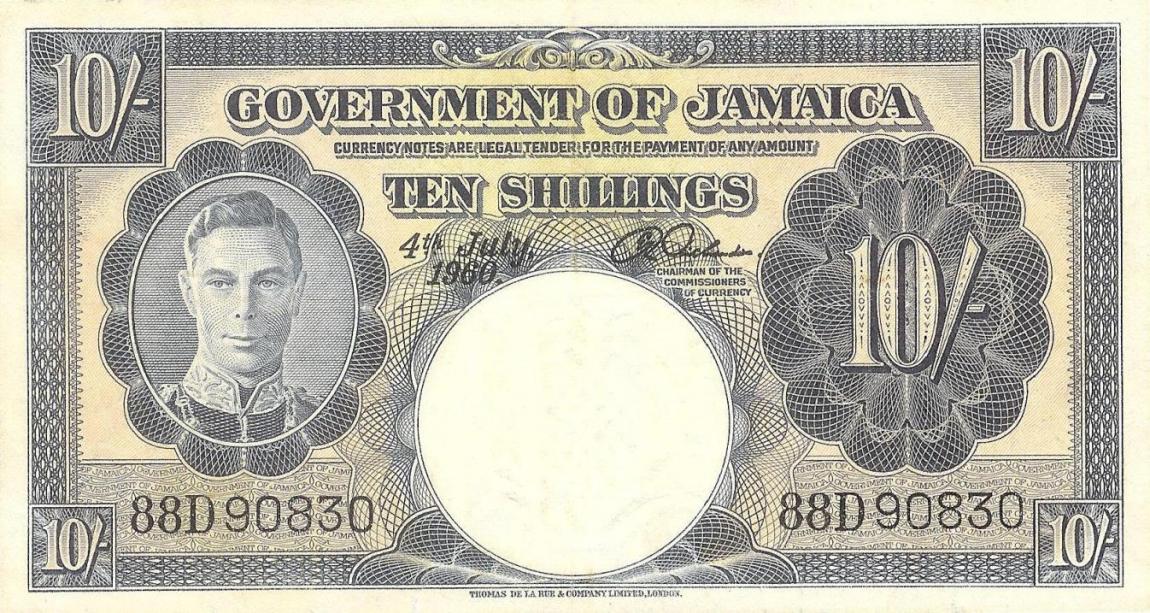 Front of Jamaica p46: 10 Shillings from 1960