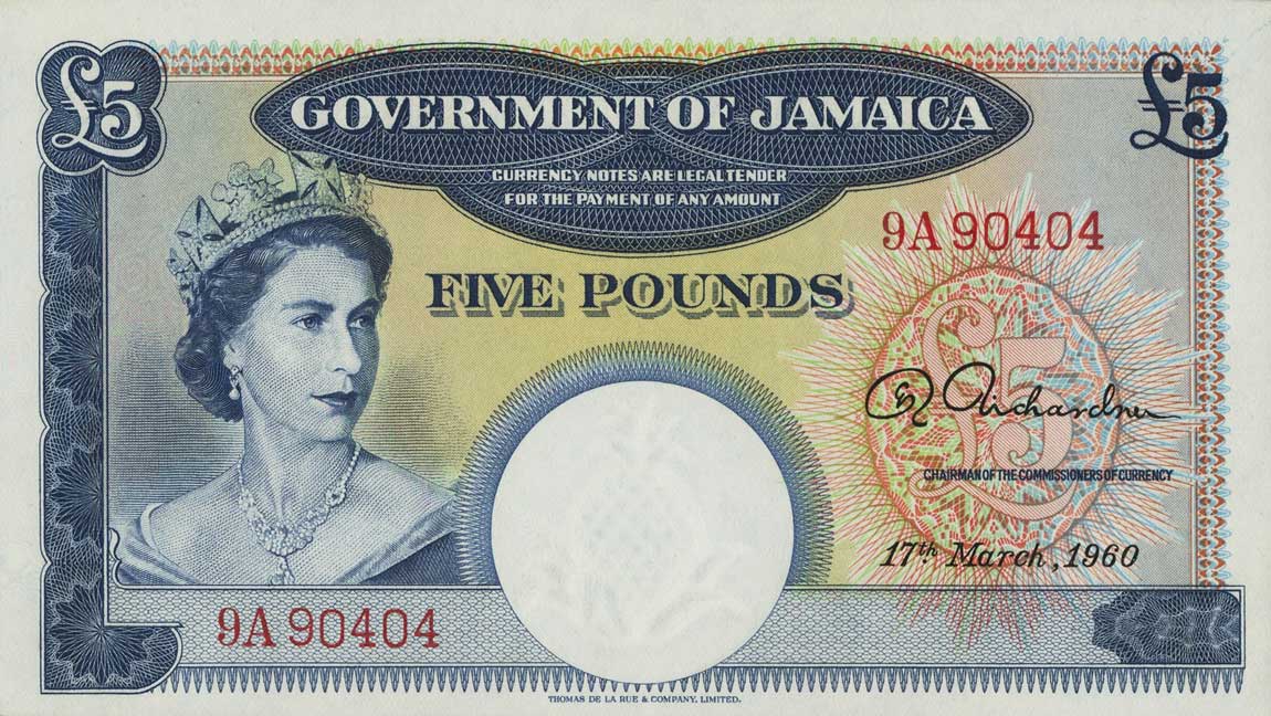 Front of Jamaica p48a: 5 Pounds from 1960