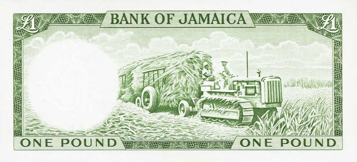 Back of Jamaica p51Cd: 1 Pound from 1964