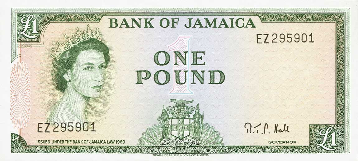 Front of Jamaica p51Cd: 1 Pound from 1964