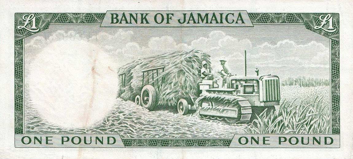 Back of Jamaica p51Ce: 1 Pound from 1964