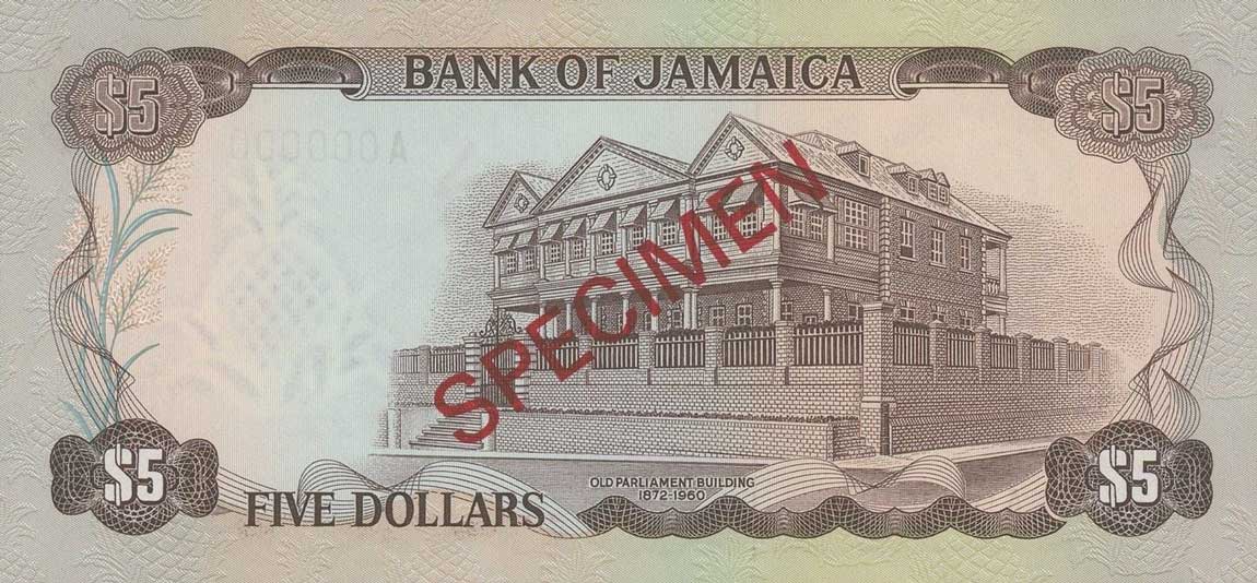 Back of Jamaica p56s: 5 Dollars from 1970