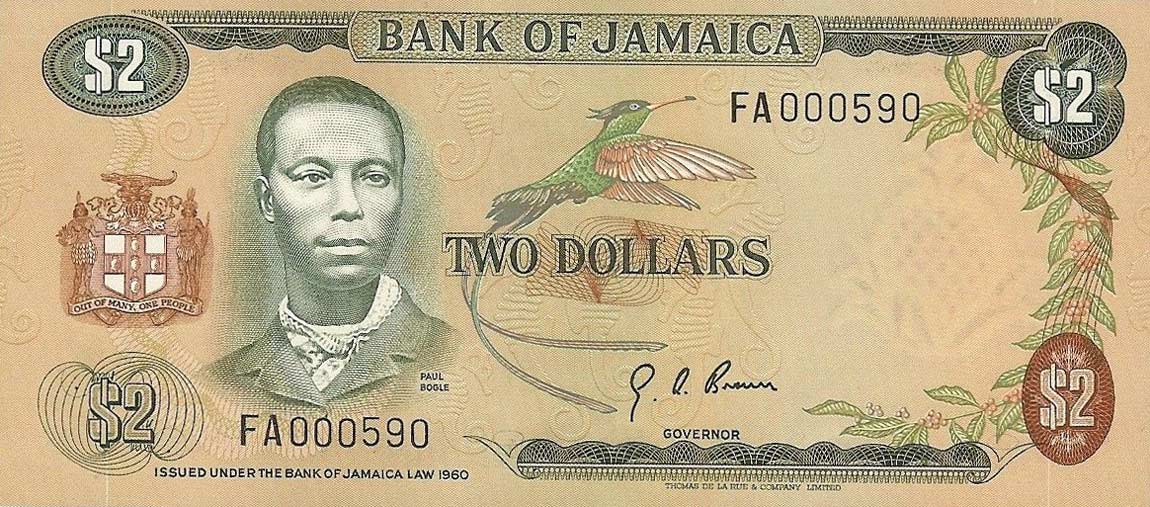 Front of Jamaica p58: 2 Dollars from 1973