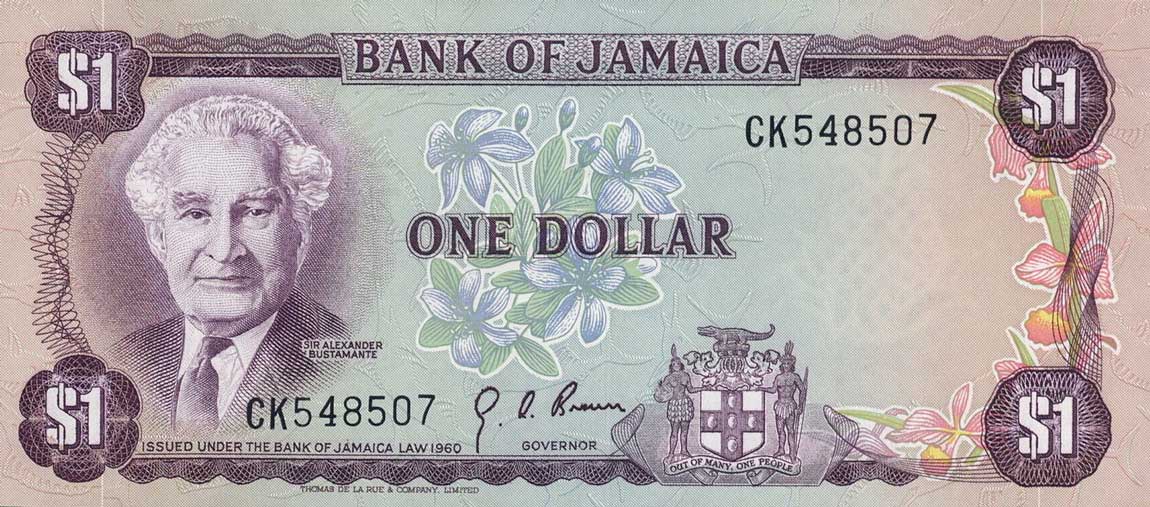 Front of Jamaica p59a: 1 Dollar from 1976